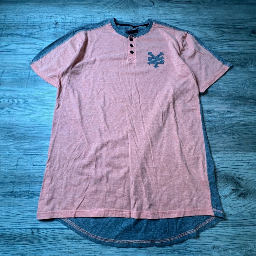 Zoo York Henley Shirt Mens Medium Orange Grey Colorblock Short Sleeve Skater Y46